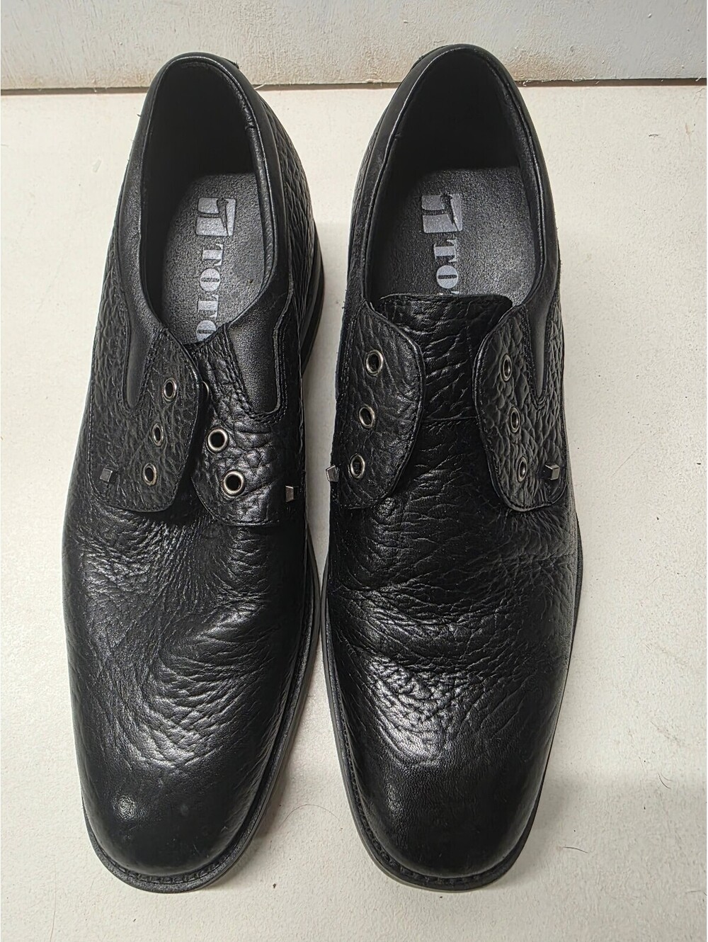 TOTO 151026 Men’s Size 9 - Black Leather Shoes Textured Square Toe